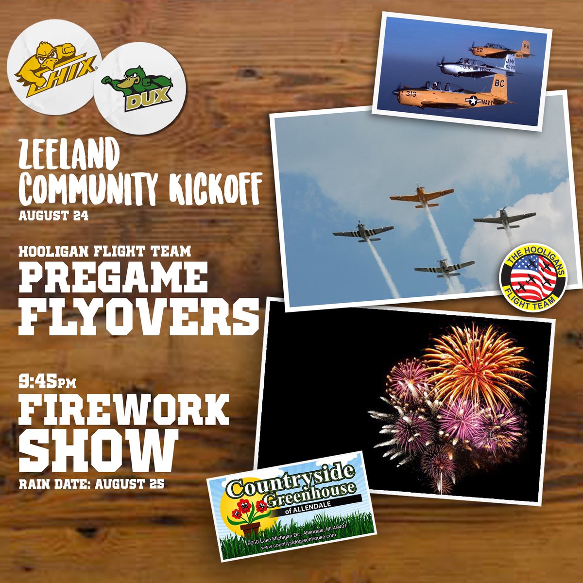 As part of the Zeeland Community Kickoff, we are happy to announce the following food trucks will be on site throughout the evening! 🍔🌮🍧🍿🍩

Gates open August 24th at 4:00 PM at Zeeland Stadium. Join us for a night of celebration of our community. See you there!