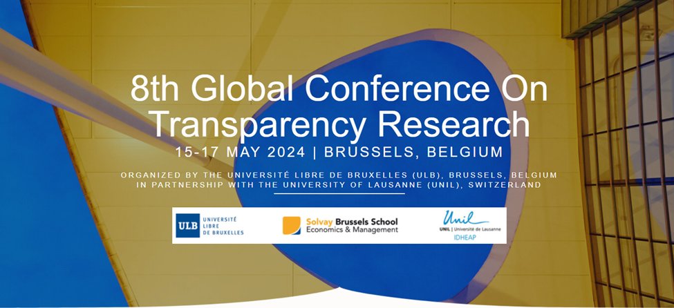 Suzanne Piotrowski (@suzpiotrowski) on Twitter photo 📢 The 8th Global Conference on Transparency Research’s website is now up! Mark your calendars for Brussels, Belgium May 15-17, 2024!
🗓️ The call for panels will open on Sept 15th, call for papers on Dec 1st.
#GCTR #TransparencyResearch
🔗 gctr-sbs.ulb.be 📢 The 8th Global Conference on Transparency Research’s website is now up! Mark your calendars for Brussels, Belgium May 15-17, 2024!
🗓️ The call for panels will open on Sept 15th, call for papers on Dec 1st.
#GCTR #TransparencyResearch
🔗 gctr-sbs.ulb.be