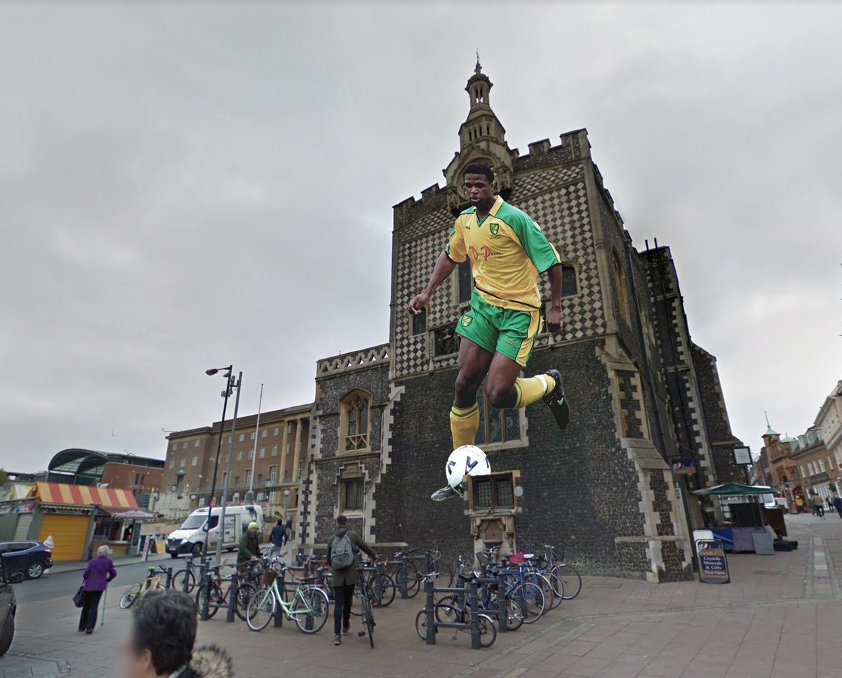 jamesrobinson78's tweet photo. Ever need the perfect cabbie? Then look up and see Zema Abbey. Great to see that Norfolk City Council relented on painting the Historic Guildhall and helped ablazoned more NCFC legends #Otbc https://t.co/BwcTGavbgl