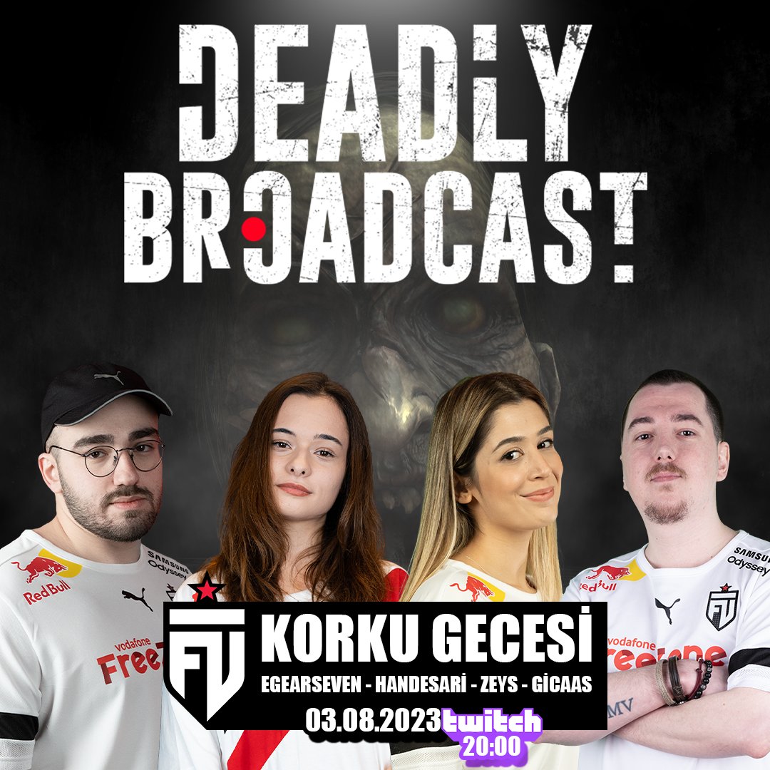 Yerli Korku Oyunu Deadly Broadcast ile <a href="/FUTesportsgg/">FUT Esports</a>  Korku Gecesine hazır olun! ”Yayıncılar Egearseven, Handesari, Zeys, Gicaas 03 Ağustos Perşembe günü 20:00'de FUT House’da Deadly Broadcast Twitch yayınında hem hayatta kalmaya çalışacak hem de korkunç hayaletlerden kaçacaklar!