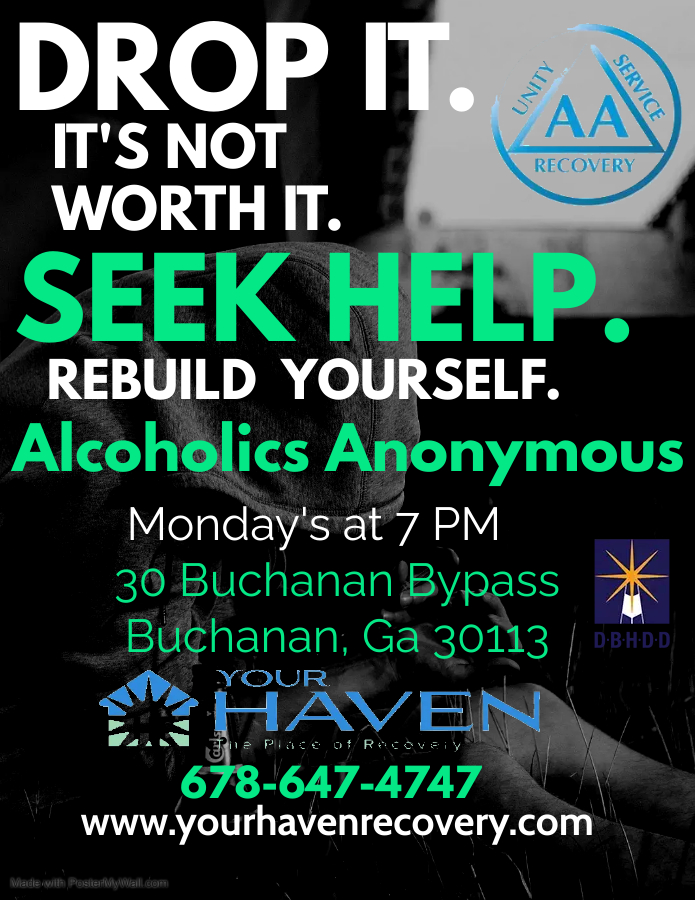YourHavenRCO's tweet photo. Even if you're not feeling it, attending meetings you're not excited about can be crucial. Join us for Alcoholics Anonymous tonight at 7 pm. It could be the one you need the most.

#GARecovers #GC4R #recoveryoutloud #recoveryispossible #recovery #gapol https://t.co/jXh3clIKQ7