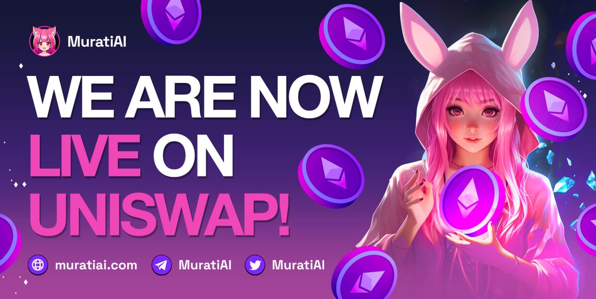 MuratiAI's tweet photo. 👩‍🚀 MURATIAI IS LIVE! 👩‍🚀

UNISWAP
https://t.co/0gN3xlqmgH

CHARTs✅
| https://t.co/074zXhqGwF

Dexview:
https://t.co/UYmYZNdrBI

Ave:
https://t.co/K9gvGotugz

| Contract✅
0x69C2fcAe7e30b429166BD616A322e32BeC036bCf https://t.co/YNy08ZIrIs