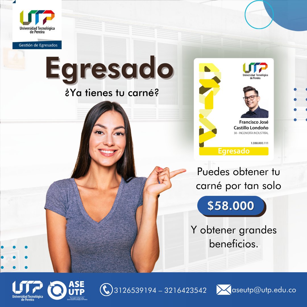UTPereira's tweet photo. Obtén tu carnet de #egresado por solo $58.000 y accede a una gran variedad de beneficios exclusivos.
¡Únete ahora y aprovecha todo lo que tenemos para ti!
Conoce más información aquí: https://t.co/NDu8AbwgQX
#egresadosutp #carnetización #UTPereira https://t.co/bHfJ1HEpnn