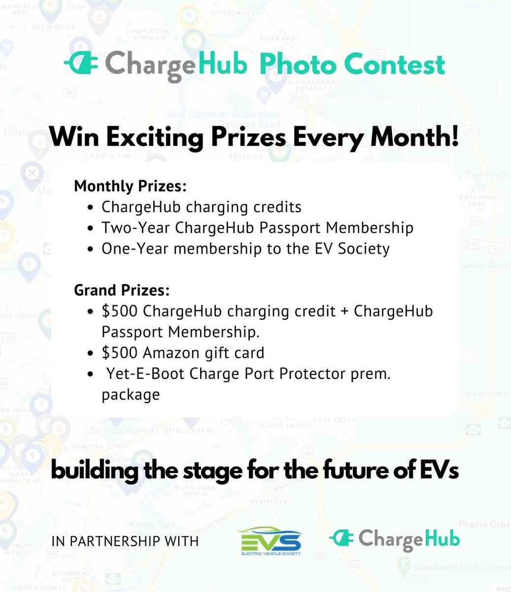 EVSociety's tweet photo. Exciting news for #EV drivers! Our #ChargeHub contest is now open to all! Snap &amp; upload photos of Canadian charging stations to win great prizes. Each approved photo = a chance to win! Add “EV Society” to your alias.
Capture your Charge! #EVLife #EVContest
https://t.co/kcxQB9qP3r https://t.co/eAkDPLl5fv