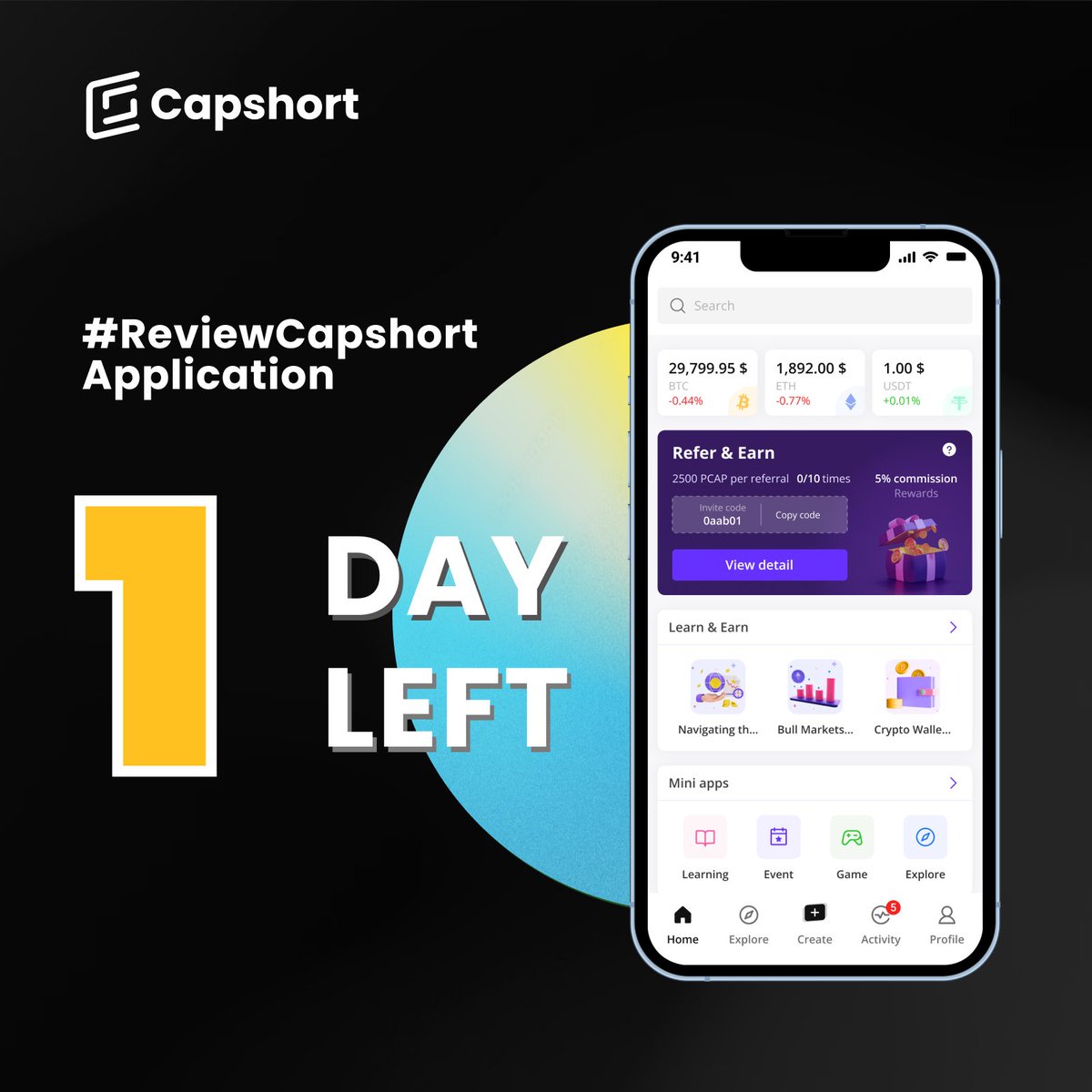 ⌛️ 24 hours until time runs out.

Who will 30 #USDT and 50,000 #PCAP belong to? Will you be in the top 3 to receive USDT from this event?

📍 Details: bit.ly/3PW5yw5

#Capshort #SocialFi #app #blockchain #events