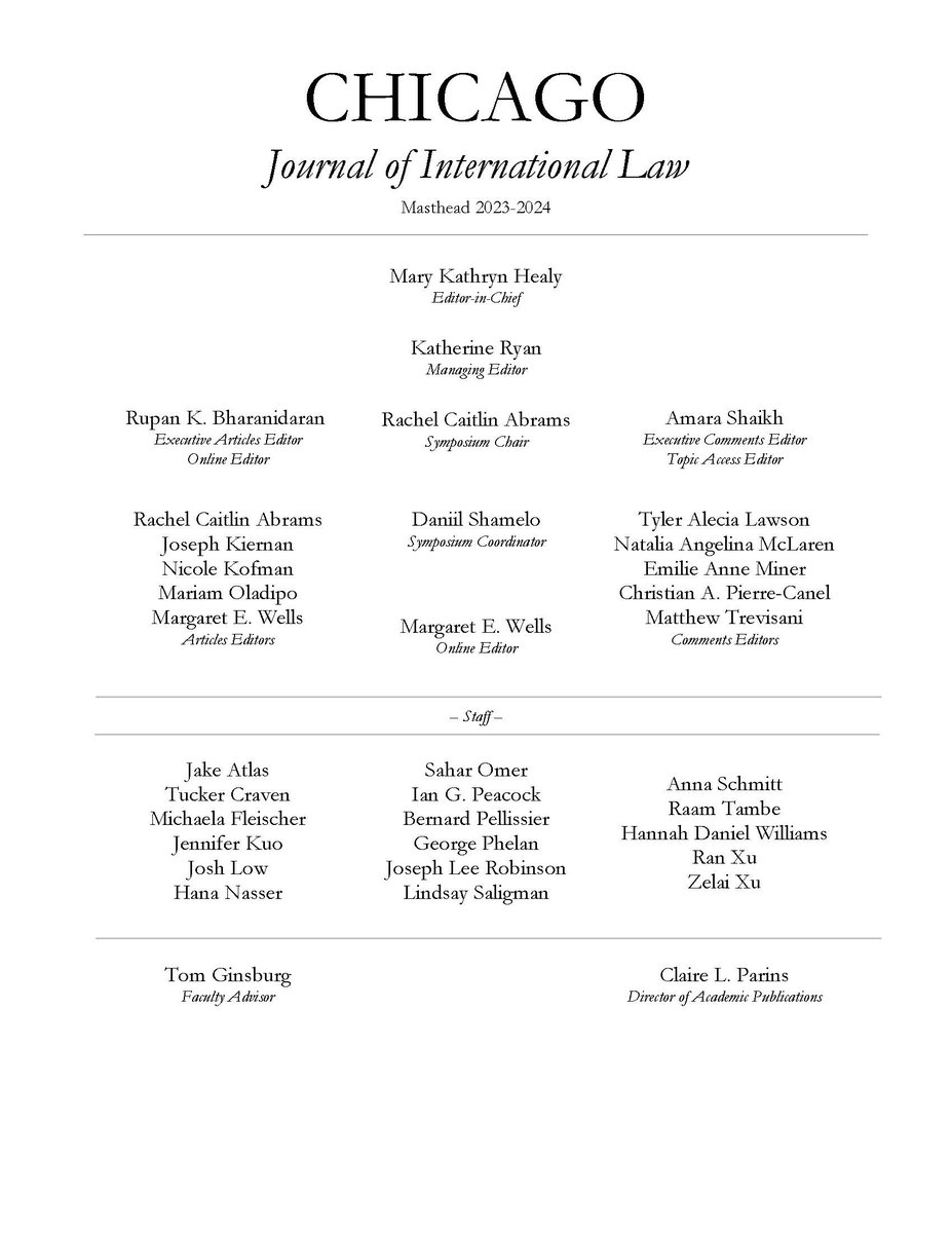 The Chicago Journal of International Law (@chijintll) on Twitter photo Congratulations and welcome to the newest members of the Chicago Journal of International Law! #cjil #uchicago #internationallaw Congratulations and welcome to the newest members of the Chicago Journal of International Law! #cjil #uchicago #internationallaw