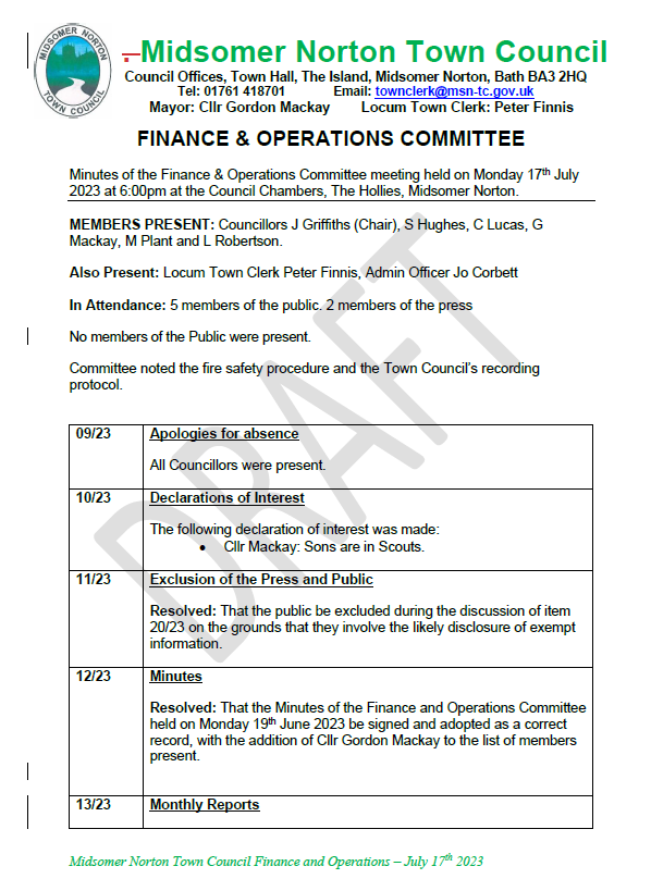 nortongnome's tweet photo. Minutes from June 17th @norton_town Finance &amp; Operations Committee published last week. @MSNNubNews @MNRJournal @SomersetLive @SomerValleyFM https://t.co/2L3v7FX6pZ
