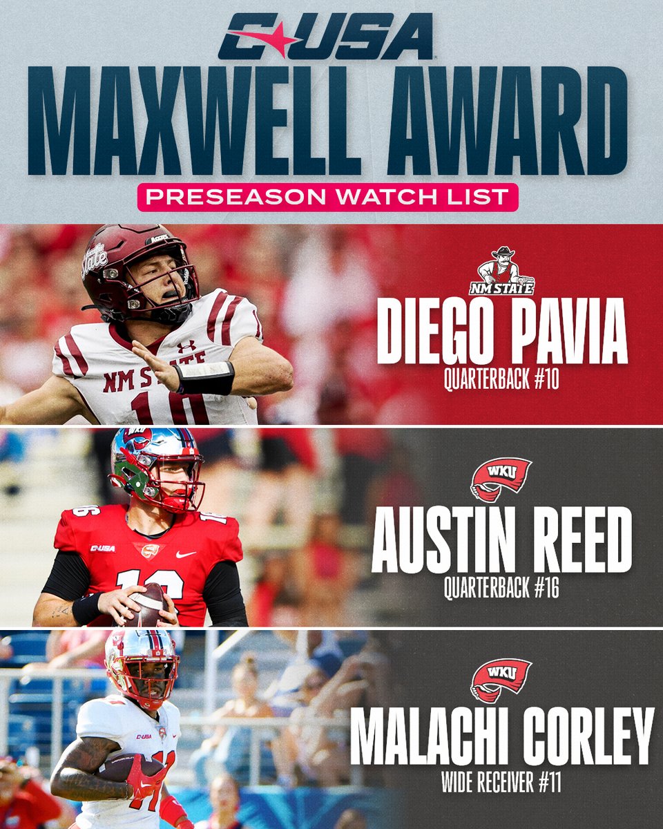 Conference USA (@conferenceusa) on Twitter photo 2023 Maxwell Award Watch List ๐
Presented annually to the outstanding player in college football
#CUSAFB ๐ | rb.gy/yje1k 2023 Maxwell Award Watch List ๐
Presented annually to the outstanding player in college football
#CUSAFB ๐ | rb.gy/yje1k