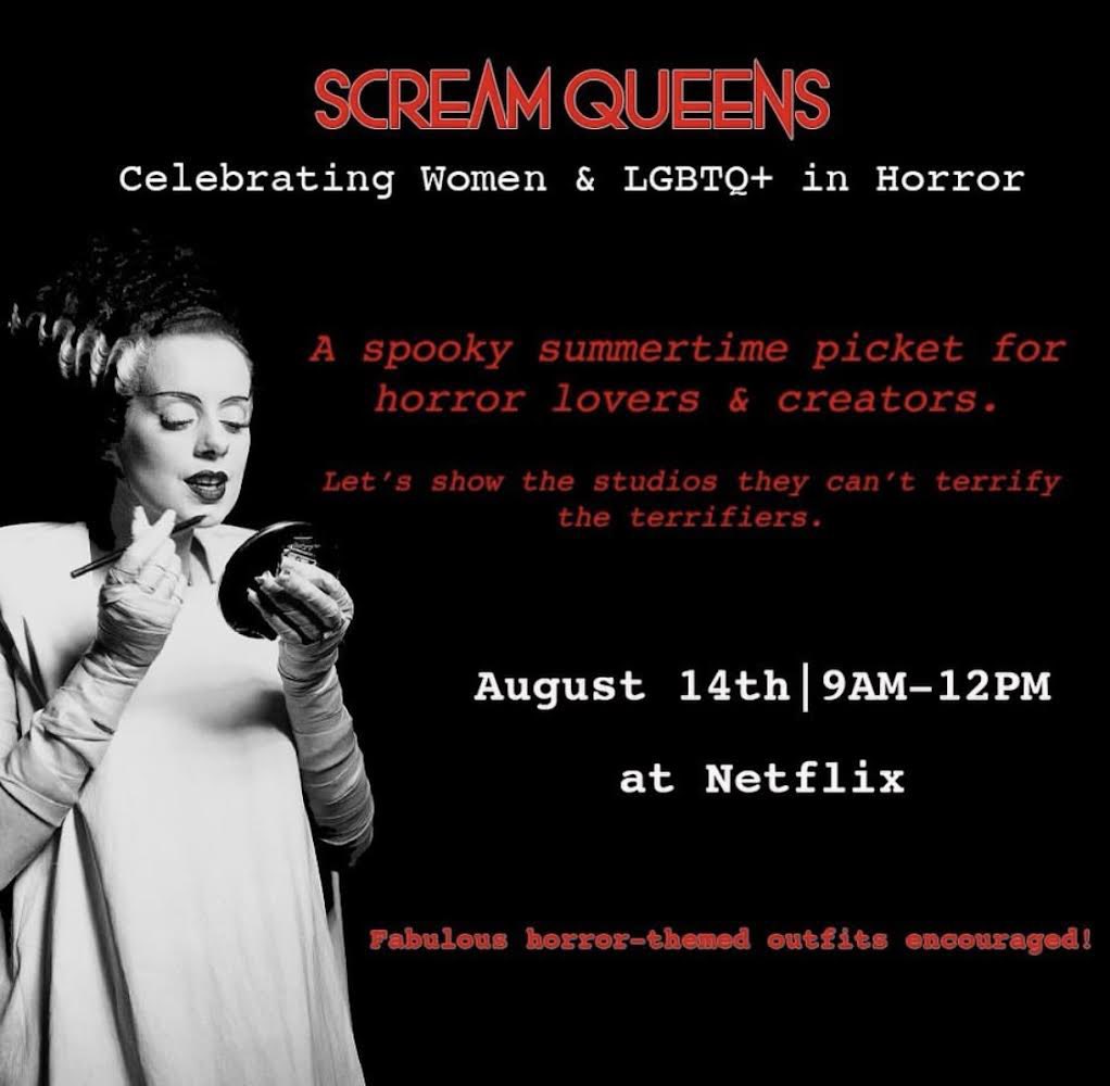 Horror Fam- Join me, @RebekahMcKendry, Brea Grant, @MaggieLevin, and @rikkijazz as we scare up a fair contract! August 14th 9am-12pm at Netflix. Costumes welcome 😈