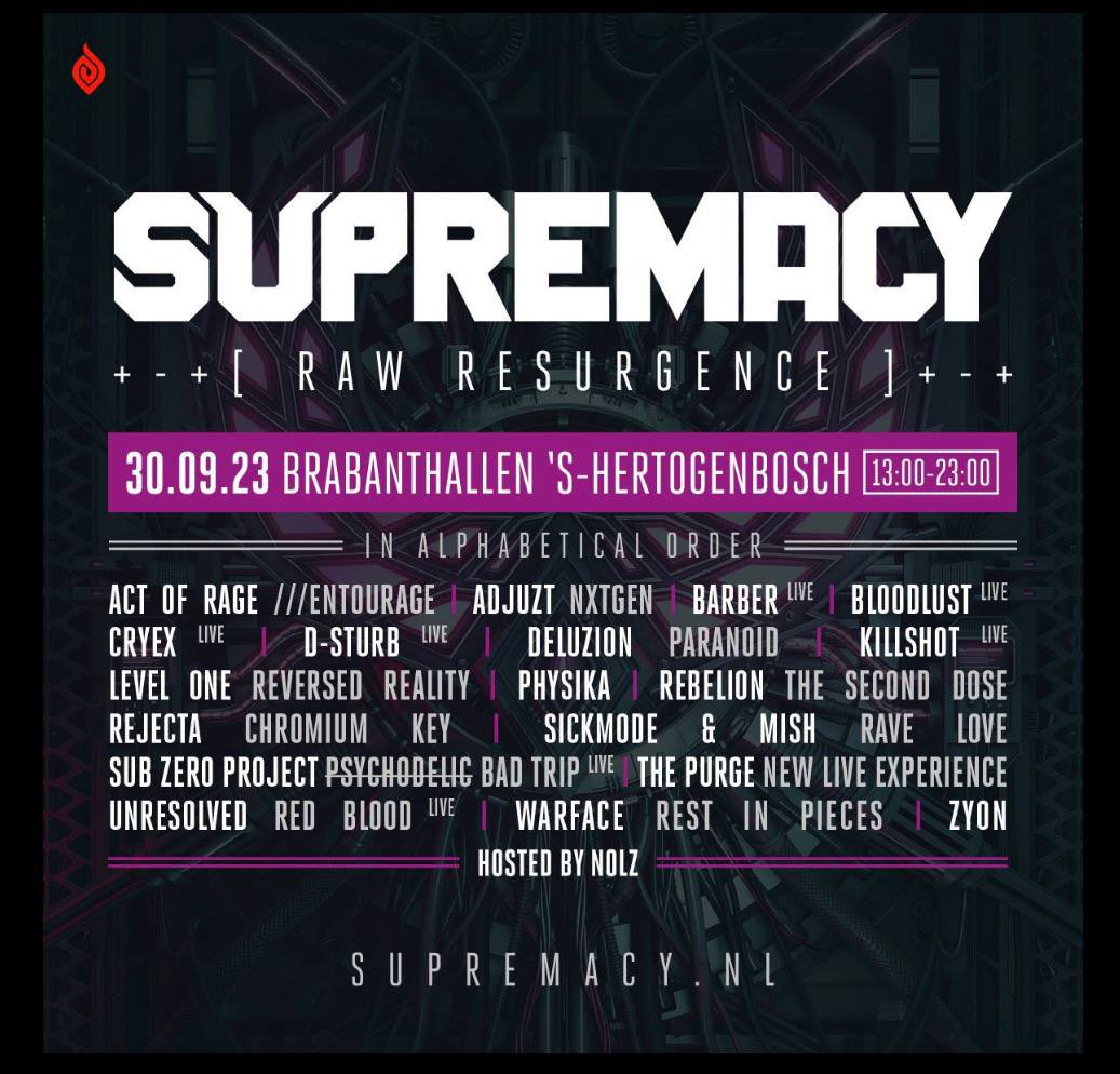 Festseasonmedia's tweet photo. Supremacy: Raw Resurgence
Full Line Up

September 30 https://t.co/VBCRHnwseA