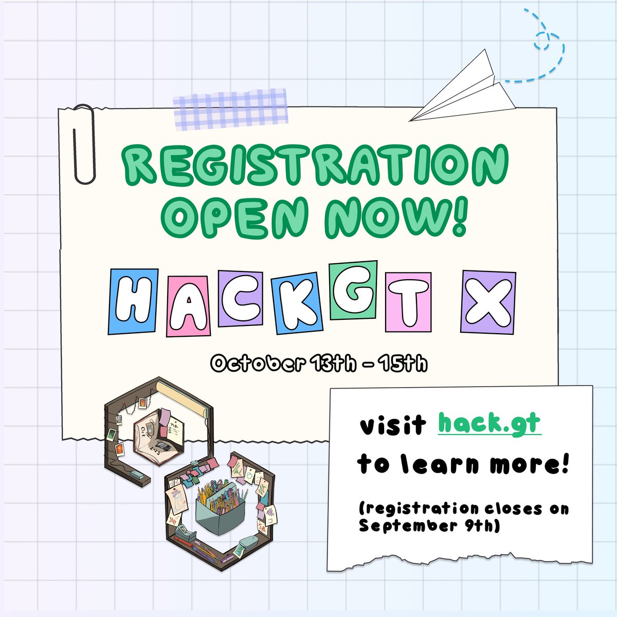 TheHexLabs's tweet photo. HackGT X 🫧 Registration is now OPEN! Our most memorable 💌 36-hour hackathon will be from October 13th-15th at Klaus. Craft your legacy 🔮 and hack your way through time⌛ in our journal of memories this fall. Learn more and register 🖊️ on our website https://t.co/itNikPJWdR https://t.co/lWpvY4QZmG