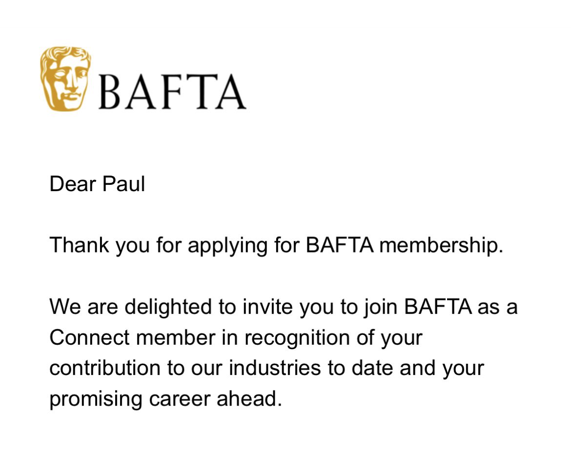 Over the moon about this! Thank you <a href="/BAFTA/">BAFTA</a> 🌟 #BAFTAConnect