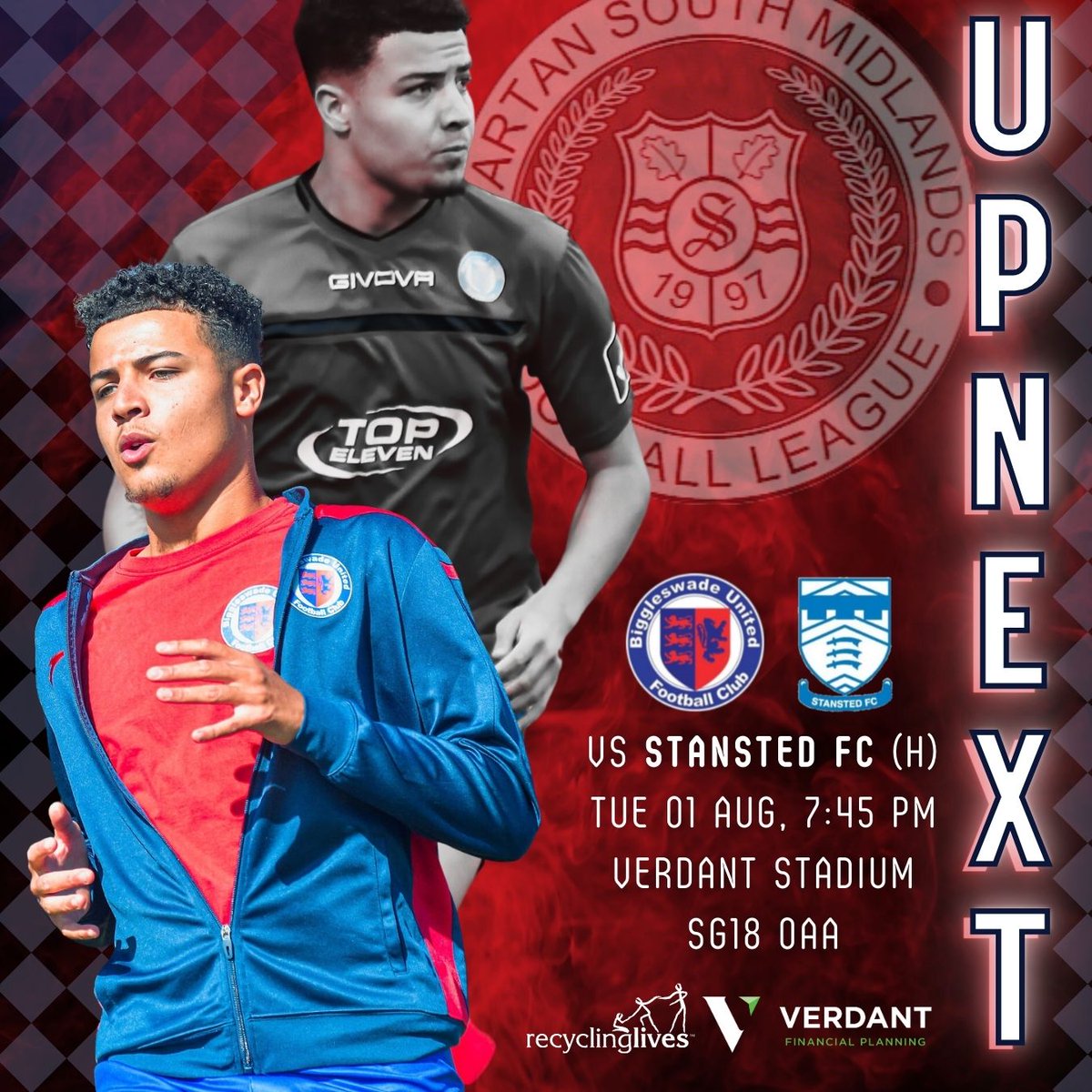 Biggleswade United (@biggleswadeutd) on Twitter photo 🔴 It all begins tomorrow as we kickstart the season at the <a href="/verdantfp/"><a href="/verdantfp/">@verdantfp</a></a> stadium! 🔵
🆚 <a href="/FCStansted/">Stansted FC</a>
📅 1st Aug
🕥 7:45 PM
🏟️ @verdantfp Stadium
📍 SG18 0AA
🎫 Adults £7 | Concession £4
🏆 <a href="/SpartanSMFL/">Spartan South Midlands</a>
Come and cheer the team at the ground tomorrow! ⚽️
#OneClub 🔴 It all begins tomorrow as we kickstart the season at the <a href="/verdantfp/"><a href="/verdantfp/">@verdantfp</a></a> stadium! 🔵
🆚 <a href="/FCStansted/">Stansted FC</a>
📅 1st Aug
🕥 7:45 PM
🏟️ @verdantfp Stadium
📍 SG18 0AA
🎫 Adults £7 | Concession £4
🏆 <a href="/SpartanSMFL/">Spartan South Midlands</a>
Come and cheer the team at the ground tomorrow! ⚽️
#OneClub