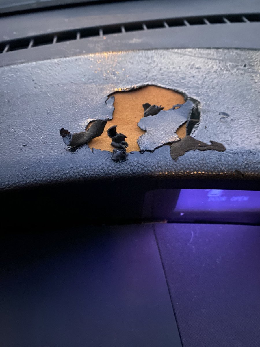 Amanda_Comms's tweet photo. It’s been so hot my dashboard literally melted off 😩 I pulled the shade cover off and this happened. I have a 2010 @MazdaUSA 3….how do you even fix this?! https://t.co/fxMPZbjCR8