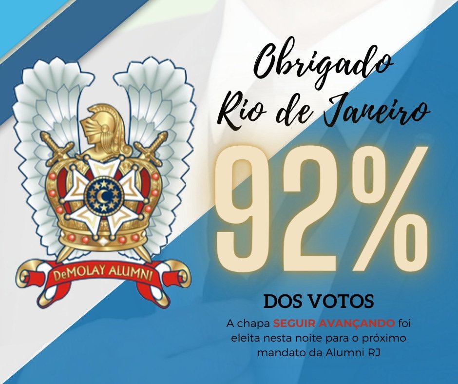 arrizonolinto's tweet photo. ELEITOS!!Agradeço ao imenso apoio dos seniores do RJ. Tenham certeza de que faremos tudo para retribuir os vossos anseios. Agora são 2 anos de muito trabalho. Vamos #seguiravançando #alumniRJ #demolay #ADAB #SCDB https://t.co/Zv142wRNAg
