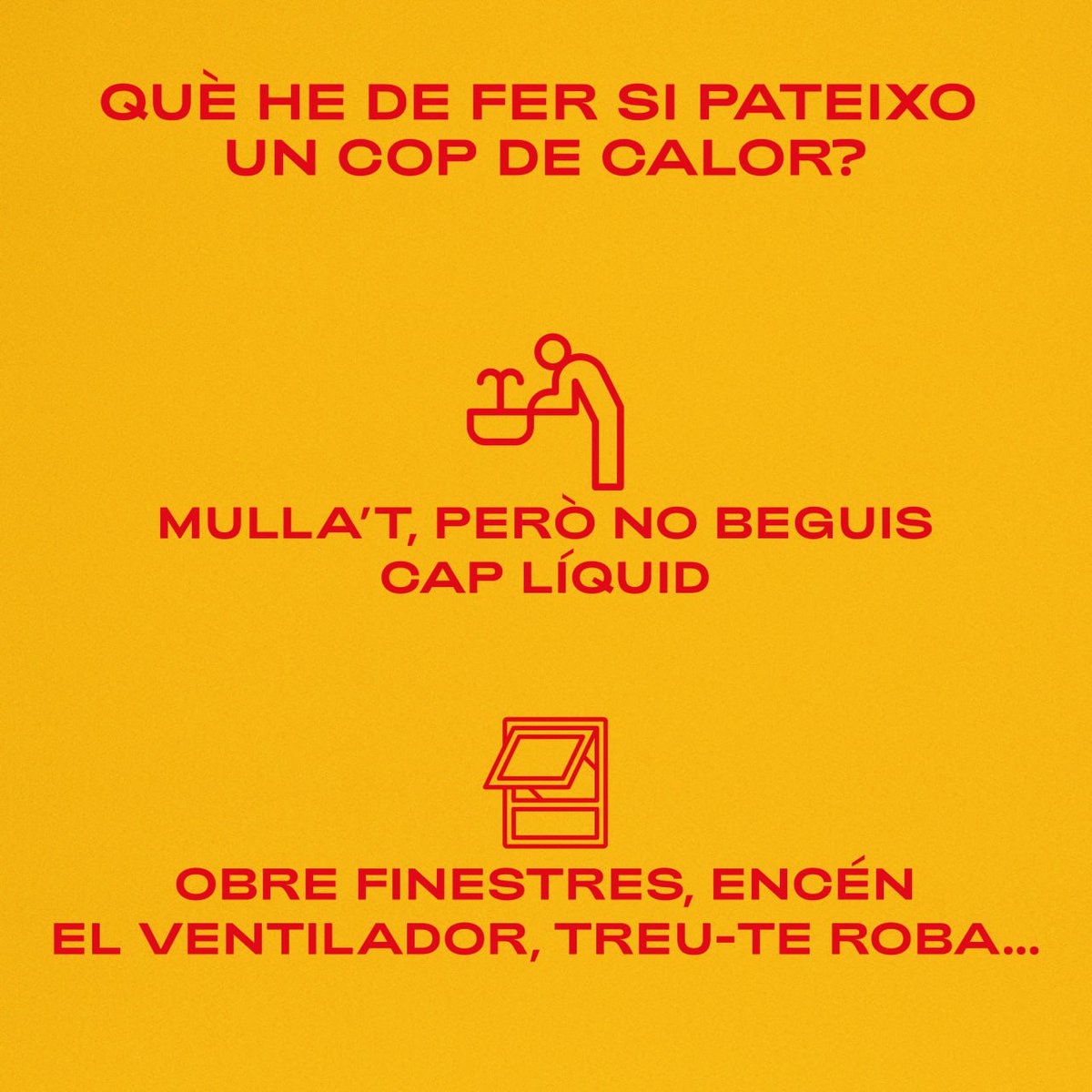 LHSalut's tweet photo. Com saber si estic patint un cop de calor?
🌡 Augment temperatura corporal.
🤕 Mal de cap, nàusees i vòmits.
👉 Pell envermellida, calenta i no suada.
💓 Respiració i freqüència cardíaca accelerades.
🫨 Confusió, pèrdua consciència.
➕ info a https://t.co/gxjTybGHKP
@salutcat https://t.co/PafC6Qj9sY