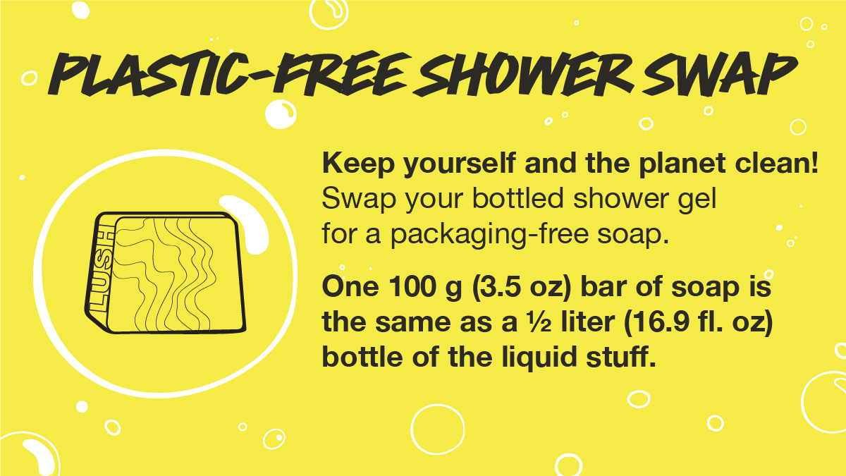 Our third and final swap is here and this time it’s shower edition!

Help yourself and the planet stay clean with a bar of soap instead of a packaged liquid shower gel.

Shop our plastic-free products here! bit.ly/3pPlRQU

#PlasticFreeJuly