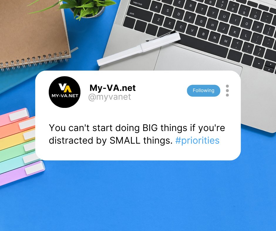 myVAglobal's tweet photo. Stop spending too much time worrying about small things and start focusing on what truly matters. Hire a Virtual Assistant from our team of experts and let them take care of the details.

Visit us: https://t.co/cRfb2RFq9L 

#priorities #VirtualAssistant #VirtualHelp #VirtualAdmin https://t.co/6uztB1JRZZ
