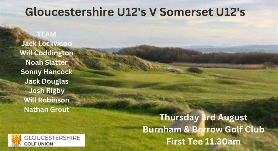 Good luck to Gloucestershire U12's as they travel to <a href="/BurnhamBerrow/">Burnham & Berrow</a> Golf Club  Thursday 3rd August for their match against <a href="/Somerset_G_U/">Somerset Golf Union</a> U12's - Enjoy!  First tee 11.30am #Gloucestershire #juniorgolf #greensomes <a href="/swsportsnews/">South West Sports News</a>