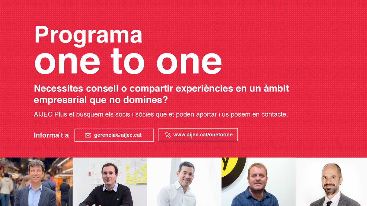 AIJEC's tweet photo. Comences un projecte o una nova línia de negoci? Des d’#AIJECPlus podem ajudar-te amb el programa One to One i l’experiència d’altres socis. Suma’t a fer empresa!

Pots demanar més informació a gerencia@aijec.cat. https://t.co/y79BuO6ued https://t.co/regPEwUwlt