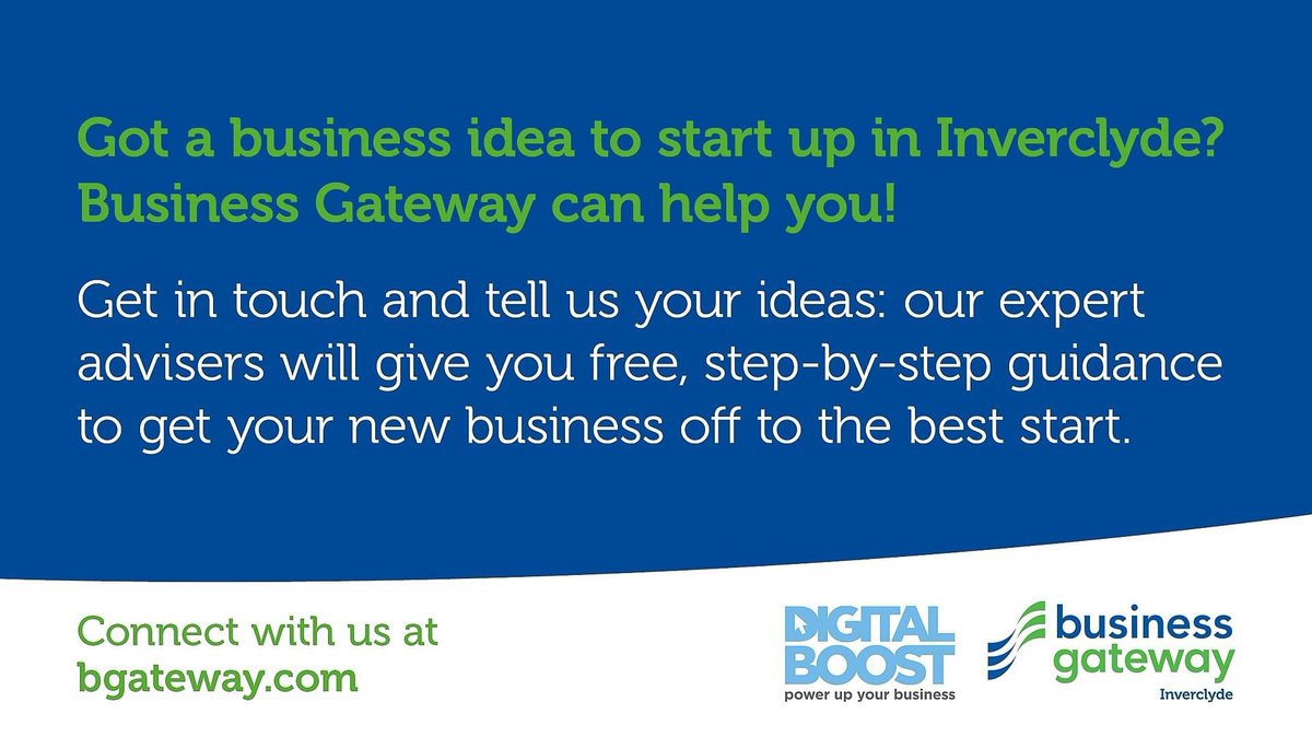 💡 Got a business idea to start up in Inverclyde? 📞 Business Gateway can help you! Our expert advisers will give you free, step-by-step guidance to get your new business off to the best start. 🚀 bgateway.com/local-offices/… #startup #businessgrowth #NewBusinessOwner