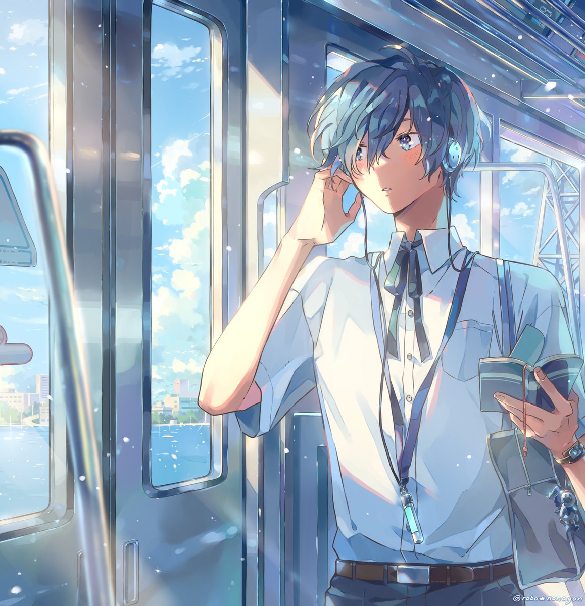 有里湊 「on the morning train with an ocean view 」|💫nonagon☄️のイラスト