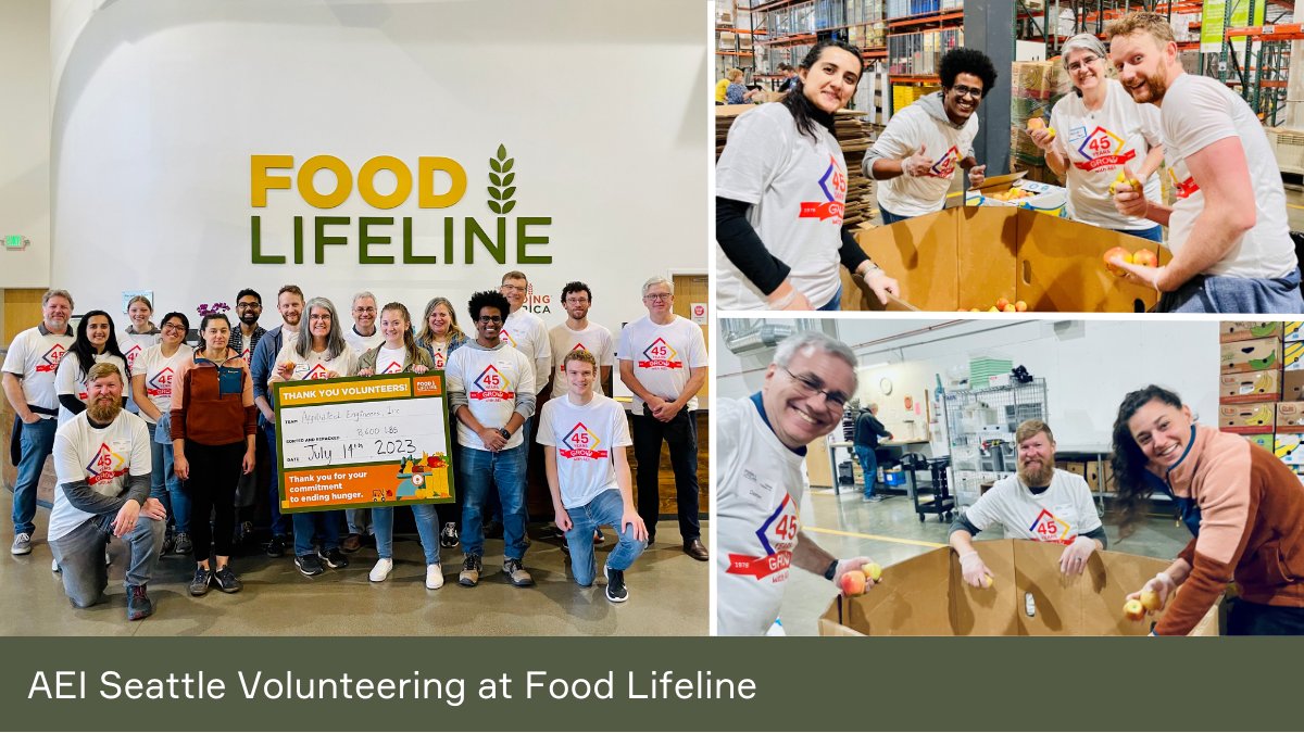 Celebrating AEI’s 45th anniversary, #AEISeattle employees volunteered at <a href="/FoodLifeline/">Food Lifeline</a>, a non-profit in Western WA fighting hunger by redistributing surplus food to local programs. The team repackaged 8,600 lbs., helping to reduce food waste and feed those in need! #AEICulture