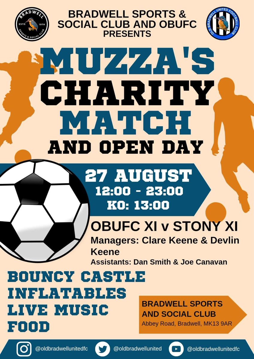 The club are holding an open day and charity football match on Sunday 27th August. Lots for all the family. 
Includes a Charity football match for club legend <a href="/aaronmurray8/">A Muz</a>