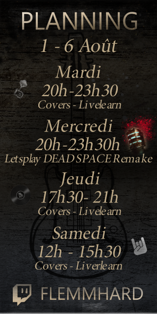 Le planning de la semaine 🔥 ! De la musique et la suite du letsplay de Dead Space, qui avance bien grâce au stream, j'arrive vachement mieux à gérer le stress que met le jeu, qui l'aurait cru ? Pas moi ! 💀