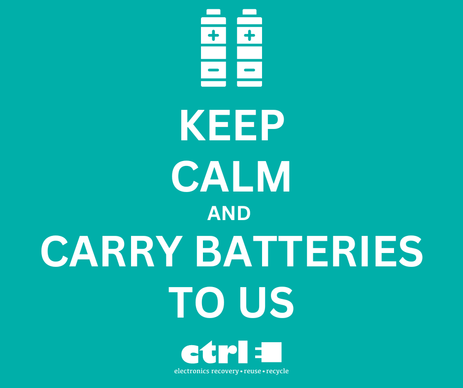 WasteCommission's tweet photo. Keep calm and carry your batteries to us. Even dead batteries can cause a spark, but we can help at the Electronics Recovery Center (which is open this Saturday from 8-11:30 am!) Learn more about proper battery disposal at https://t.co/lBWln14oDF. #AvoidTheSpark https://t.co/q7zANP0JKZ