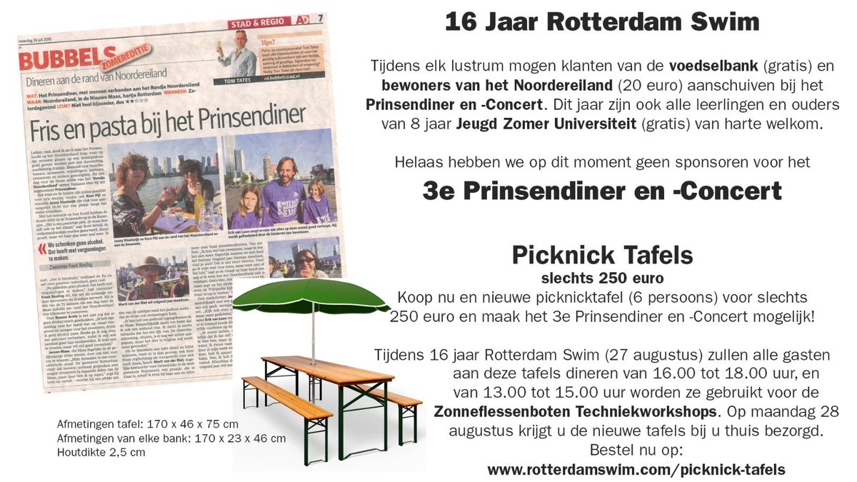 hi <a href="/hermanhell/">Herman Hell</a> zou jij het leuk vinden om het #Prinsendiner en -concert te steunen door een picknicktafel te kopen. Bij ons geen schietpartijen alleen nat haar. Het Prinsendiner en -concert is vanwege het lustrum weer gratis toegankelijk voor klanten van de <a href="/voedselbanken/">10JaarVoedselbank.nl</a>.