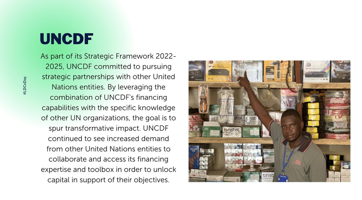 🇺🇳 The results reflected in <a href="/UNCDF/">UNCDF</a>’s 2022 Annual Report reflect the hybrid nature that drives the organization’s mission: to serve as the @‌un flagship catalytic financing entity for the #LDCs to strengthen financing mechanisms &amp; more!

🟡 #LDCsDay: uncdf.link/2022AR