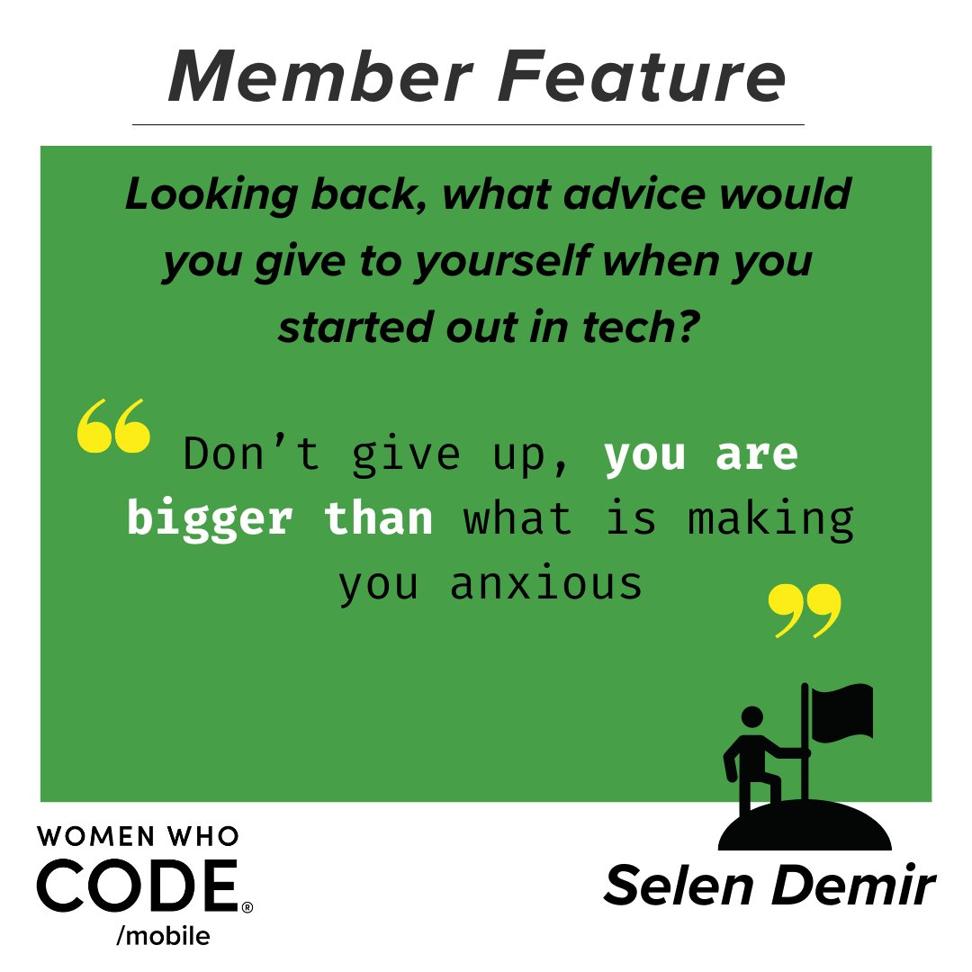 WWCodeMobile's tweet image. 💜 Meet our volunteer Selen Demir! 💜
Selen is an Android Developer 📱, lives in Antalya,Turkey 🌞 and writes short novels in her free time 🖊!
Swipe 👉 and find out what she told us!

#MemberFeature #WWCode #WomenInTech #WWCodeMobile #DEVCommunity