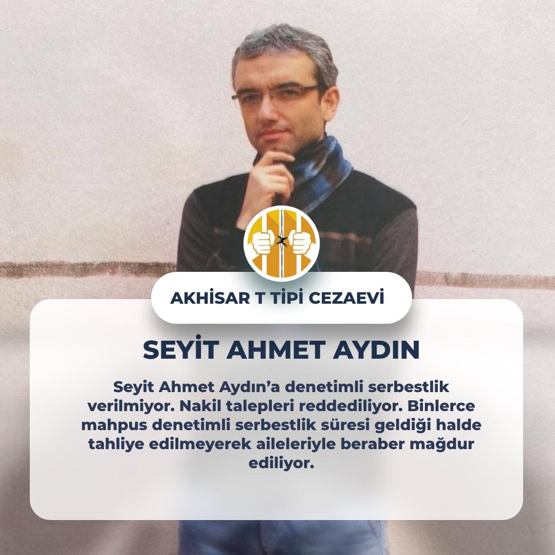 Seyit Ahmet AYDIN

Dün itibariyle denetimli serbestlik süresi de bitti. Görünürde hâlâ tahliye yok. Dün sabah anne ve babası onu almaya gitti, akşama kadar orda beklediler ve bugün keyfi olarak içerde  tutulmaya devam edeceğini öğrendiler.

Bu mu adaletiniz!
<a href="/yilmaztunc/">Yılmaz TUNÇ</a>
#esenyurt
