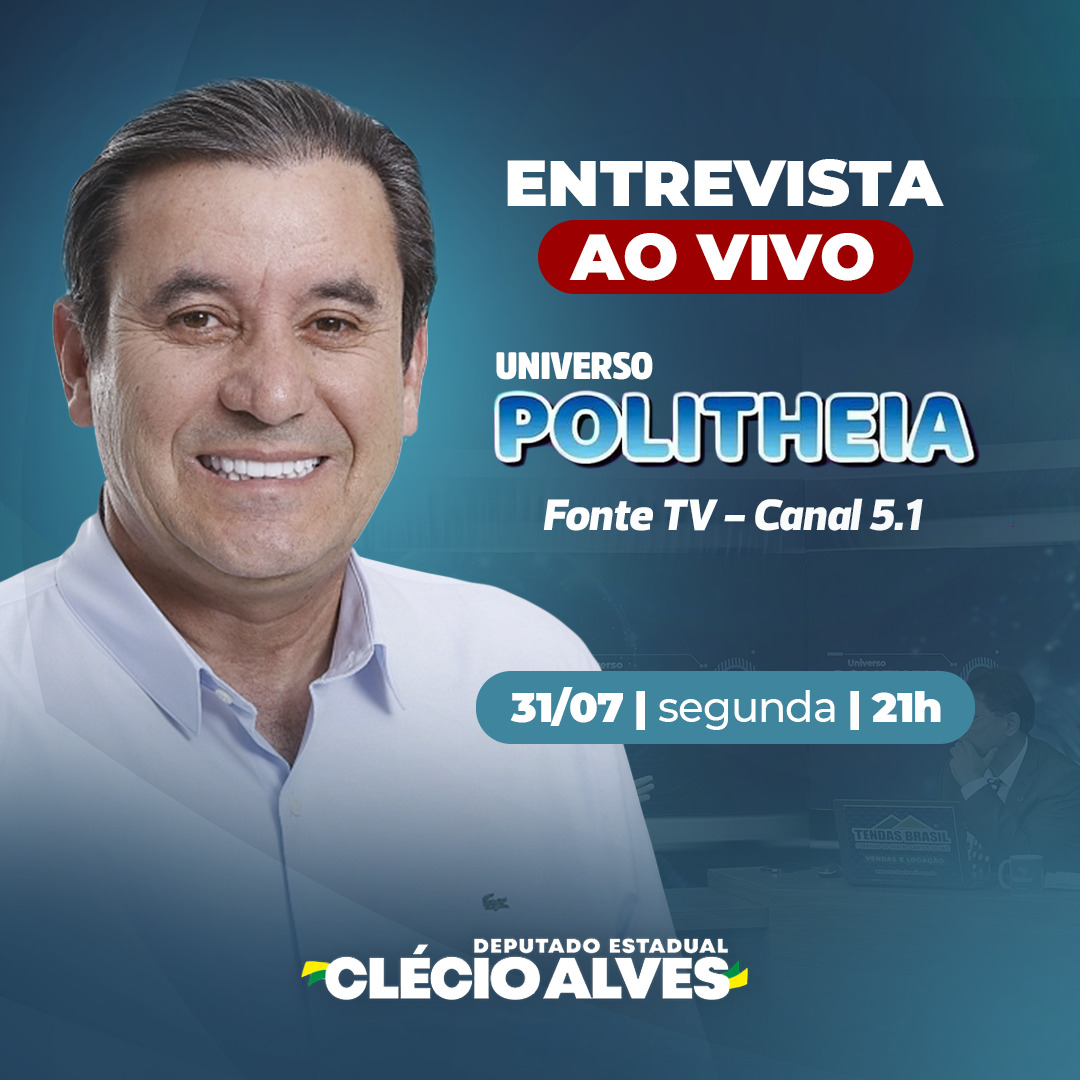 ClecioAlvesGO's tweet photo. Meus amigos, tenho um convite pra vocês! Hoje, 31/7, irei participar do Programa Universo POLITHEIA, às 21 horas, em um bate-papo descontraído com o jornalista e apresentador Luiz Gama. Será na Fonte TV. Participe! https://t.co/xt1m6fVPkF
