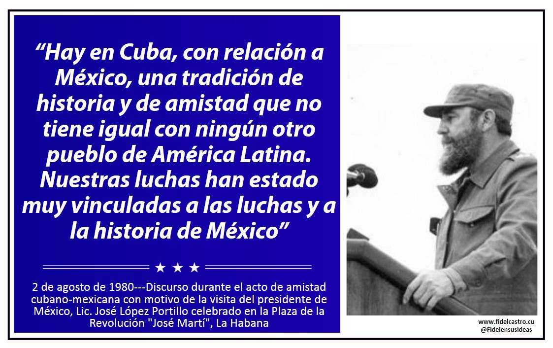 🎙 #FidelCastro: “Hay en #Cuba, con relación a #México, una tradición de historia y de amistad que no tiene igual con ningún otro pueblo de #AméricaLatina. Nuestras luchas han estado muy vinculadas a las luchas y a la historia de México”. 👉 bit.ly/2uhsw3k