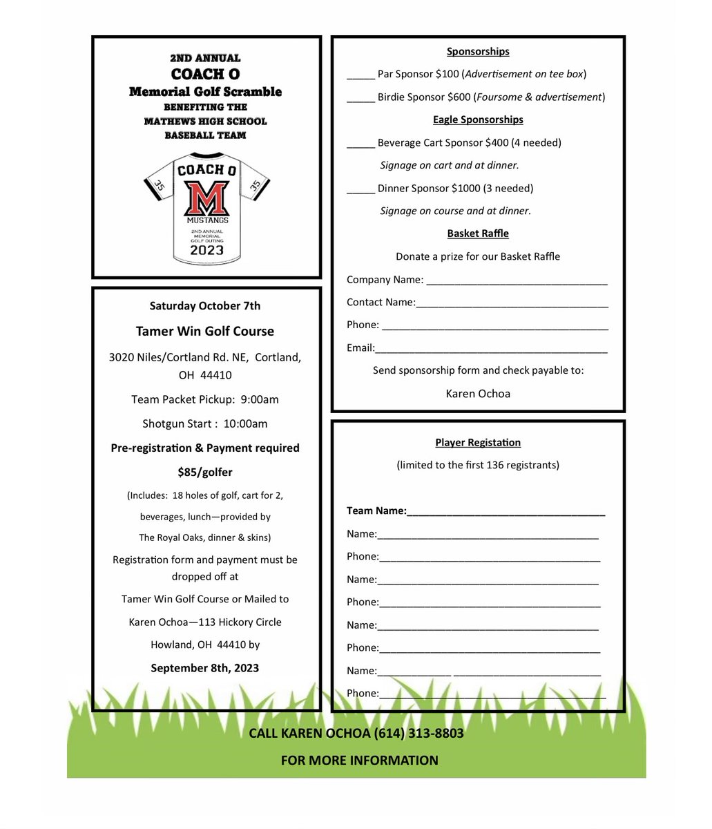 BaseballMathews's tweet image. For anyone interested the Coach O Memorial Golf Scramble is October 7!