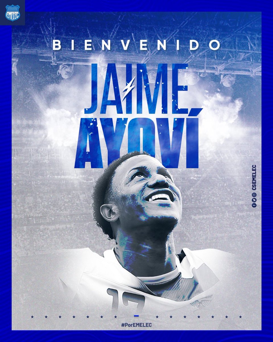 💎  Jaime Ayovi es el nuevo delantero del #Bombillo 💡

🔝 Jaime llega al Club Sport Emelec por 1 año en condición de jugador libre.

¡Bienvenido Yoya! 👏🏼

#PorEmelec 🤜🏻🤛🏻⚡