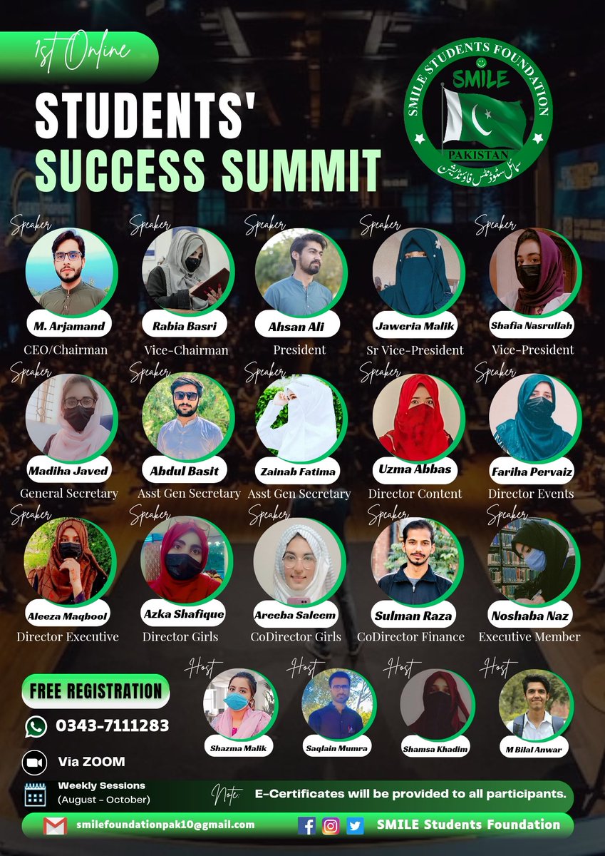 Smile_Students's tweet photo. Students' Success Summit is initiative launched by SMILE Students Foundation PAK tailored towards the cognitive, social and emotional development.

Join Us Here: https://t.co/4sOfyvMKqW

#Students #Success #Summit
#SmileStudentsFoundation #Pakistan https://t.co/tl4HeqLi1p