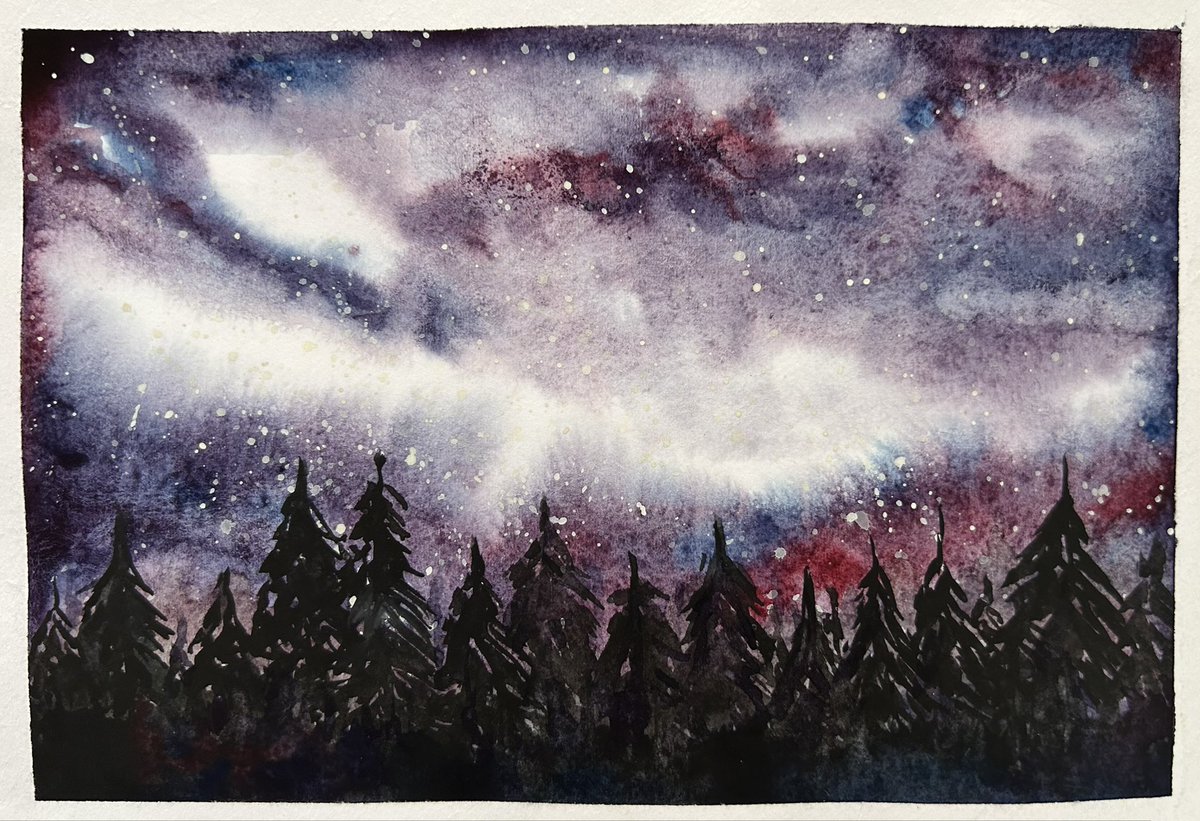 RupalKulkarni's tweet photo. Missing one of those still clear nights when the stars are visible in the sky
(Watercolour on paper) https://t.co/5swVFE3dGy