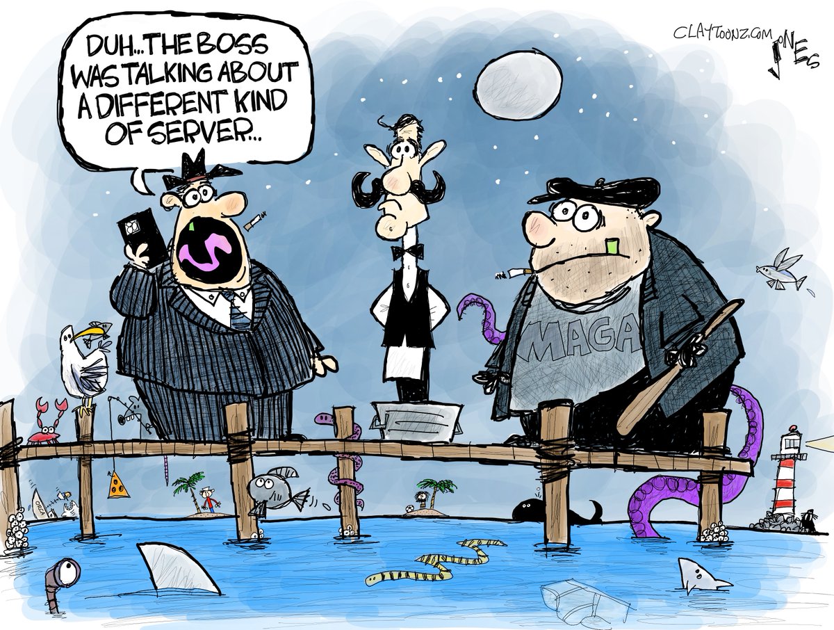 claytoonz's tweet photo. Donald Trump needs to hire more competent goons if he's going to obstruct justice. #Trump #TrumpServer #TrumpGoons #JackSmith #TrumpIndictments #SpecialCounsel #Server #SleepsWithFishes #MAGA #TrumpCorruption #TrumpForPrison https://t.co/Nx4pTcftNR