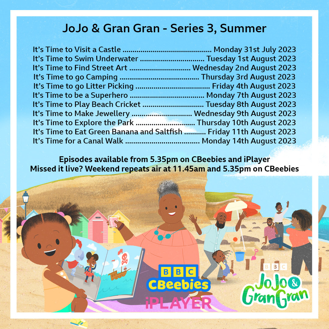 Aady19's tweet photo. It might be raining but the sun is shining for new Summer episodes of JoJo &amp; Gran Gran. Join them at the beach at 5:35 on CBeebies! 😎🏖️
#JoJoandGranGran ⁦@CBeebiesHQ⁩ ⁦@bbcstudios⁩ #bbcstudioskidsandfamily ⁦@CathyElizaTyson⁩ ⁦@Realpuifanlee⁩ https://t.co/3WXYLFD3xA