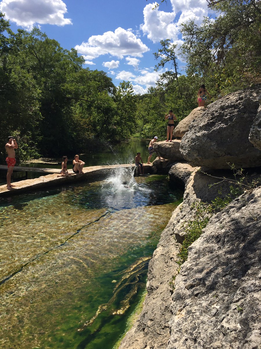 Forrest4Trees's tweet photo. Texas springs and rivers are in really bad shape right now, and maybe none worse than the iconic Jacob's Well in Wimberley. The photo on the left is how the well is supposed to look. The photo on the right is its current dismal state of zero flow. https://t.co/VtQZx0P92T