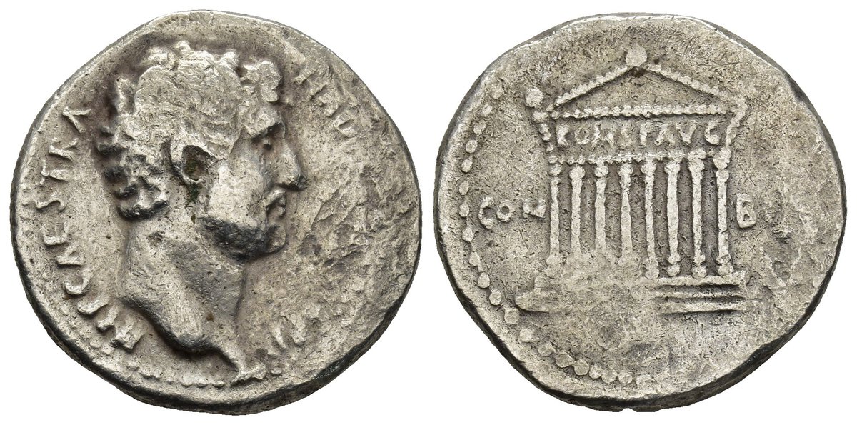 So pleased to have won this coin of Hadrian at auction, and at a reasonable price. It is a Cistophoric Tetradrachm (26mm, 13.84 g) struck at Nicomedia after AD 128 (imperial mint). The reverse shows an octastyle temple set on a three-tiered podium with the legend ROM ET AVG (To