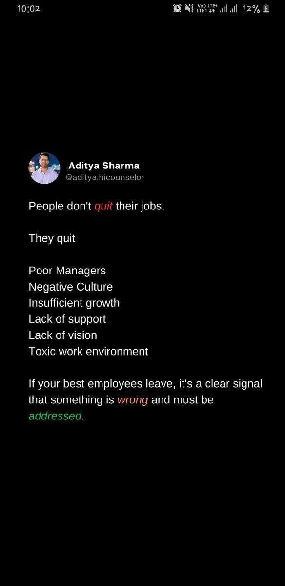 AkashBhullar4's tweet photo. People dont quit their jobs..

#toxic #Jobs #Corporate #XTwitter https://t.co/Ds4Jbf6kaG