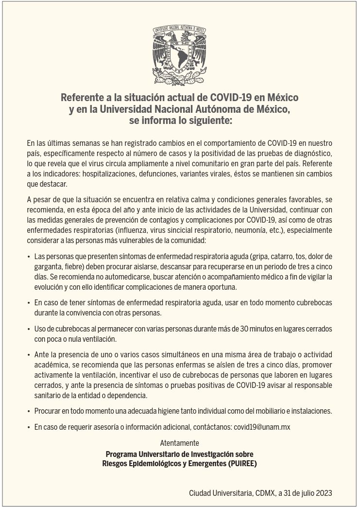 Referente a la situación actual de #COVID19 en México y en la Universidad Nacional Autónoma de México, se informa lo siguiente > bit.ly/3qe22Tu