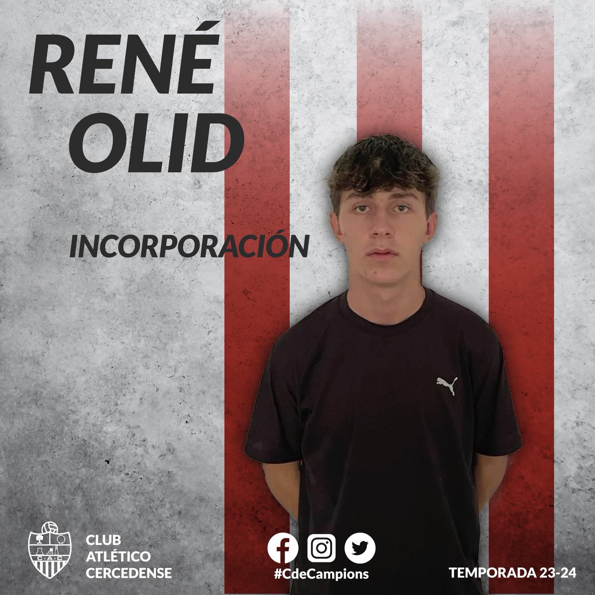 cacercedense's tweet photo. SENIOR | OFICIAL ✅

🔴 Presentámosvos unha nova incorporación dos xuvenís para este ano. René Olid formará parte do noso equipo!

📊 3ª incorporación desta nova tempada

⚪ Seguide atent@s, que seguimos! https://t.co/MOvPnxm7bJ