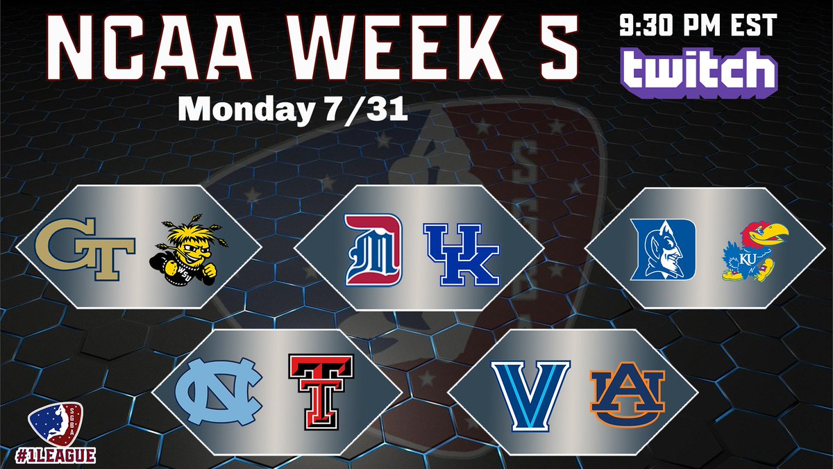 We got more Week 5 action tonight at 930pm est on TWITCH. Georgia Tech v Wichita State, Detroit Mercy v Kentucky, Duke v Kansas, UNC v Texas Tech and Villanova v Auburn. #1League <a href="/iNetworkSports/">iNetwork</a> <a href="/SupportingStre3/">Network GG</a> <a href="/TGA_Media/">TGA</a> <a href="/GamerGrowth/">GamerGrowth</a> <a href="/CaveaIO/">CAVEA</a> <a href="/MiMi_Iink/">MiMi ®</a> twitch.tv/sgba2kleague