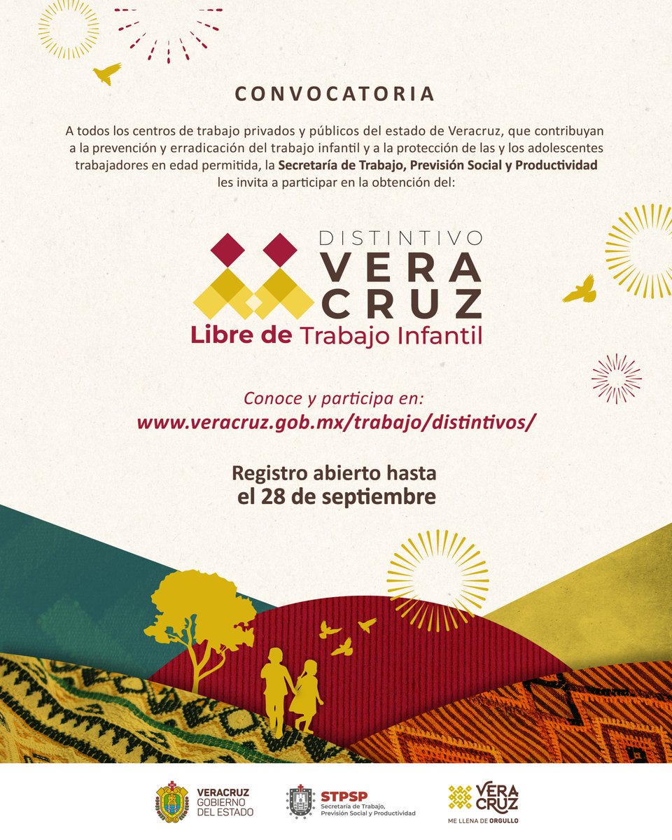 STPSPveracruz1's tweet image. Invitamos a los centros de trabajo privados y públicos a participar en la convocatoria para obtener el distintivo "Veracruz Libre de Trabajo Infantil" (Velti) 🥇📃, el cual reconoce las acciones en favor de la erradicación de este problema social.

1/2