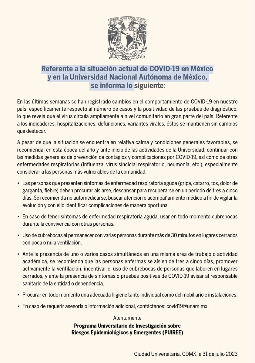 FacMedicinaUNAM's tweet photo. Referente a la situación actual de COVID-19 en México la UNAM informa: 
https://t.co/mcY5PVGT1m https://t.co/peUVfKUvpI